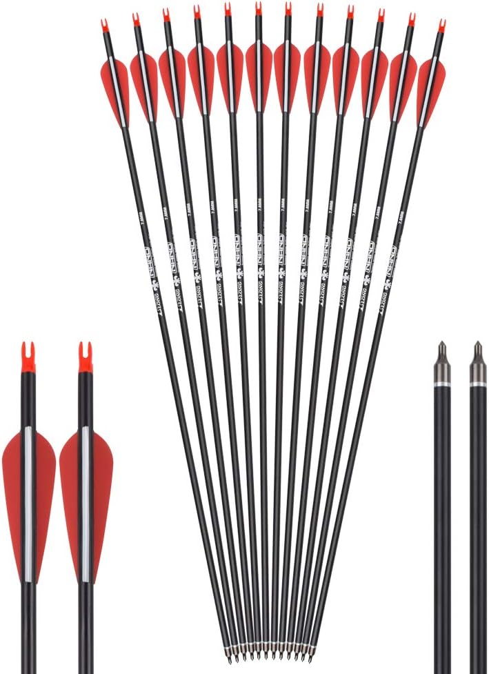 Yls Archery 26/28/30Inch Carbon Arrow Practice Hunting Arrows with100 Grain Removable Tips for Compound & Recurve Bow(Pack of 12) - Image 2